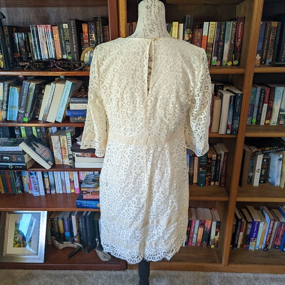 HOSS introqia cotton lace cream colored 3/4th sleeve shift dress sz 40 euc - Picture 2 of 5